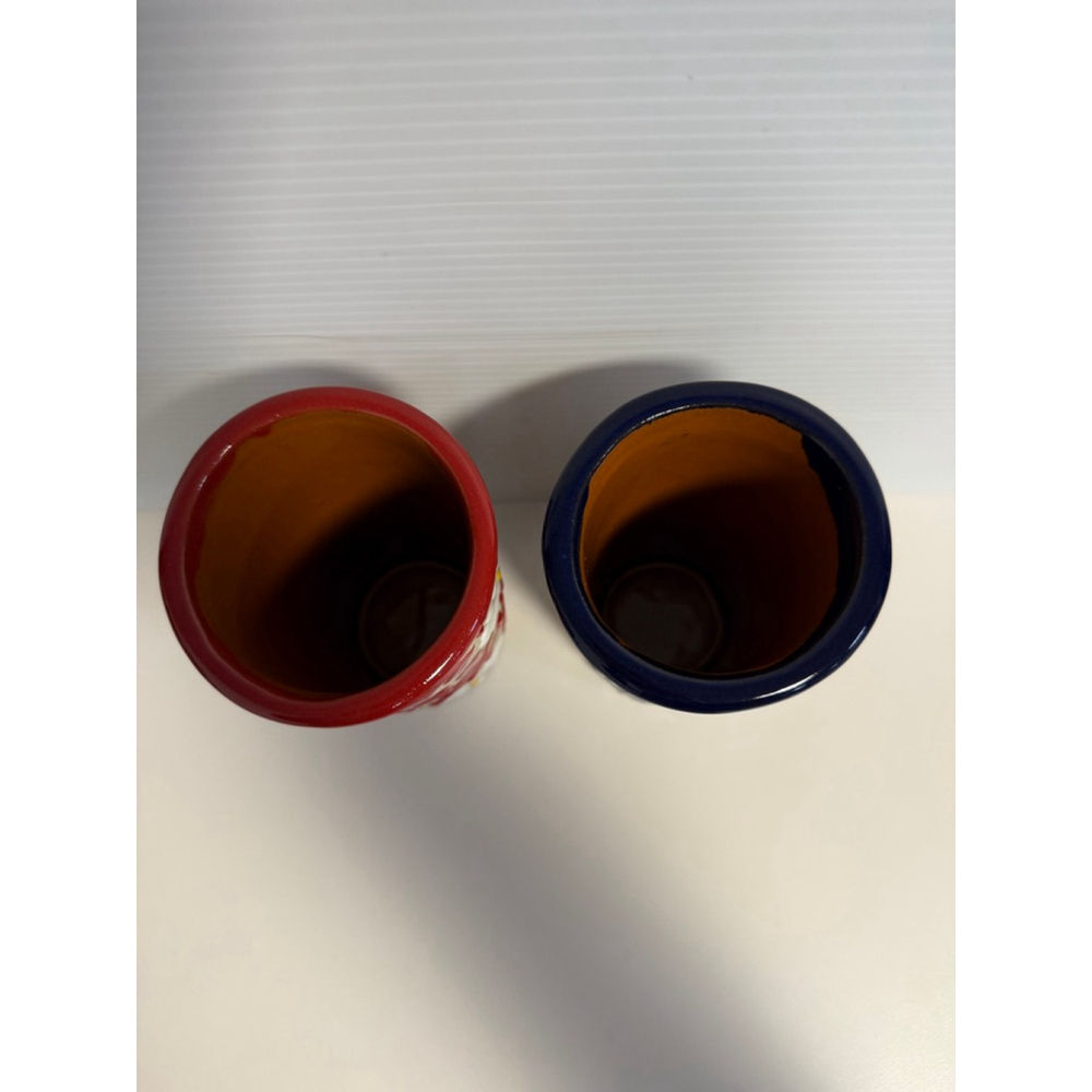 Lot of 2 Venegas Beige Red Blue Floral Ceramic Vases One Size Handmade Mexico - Picture 5 of 11